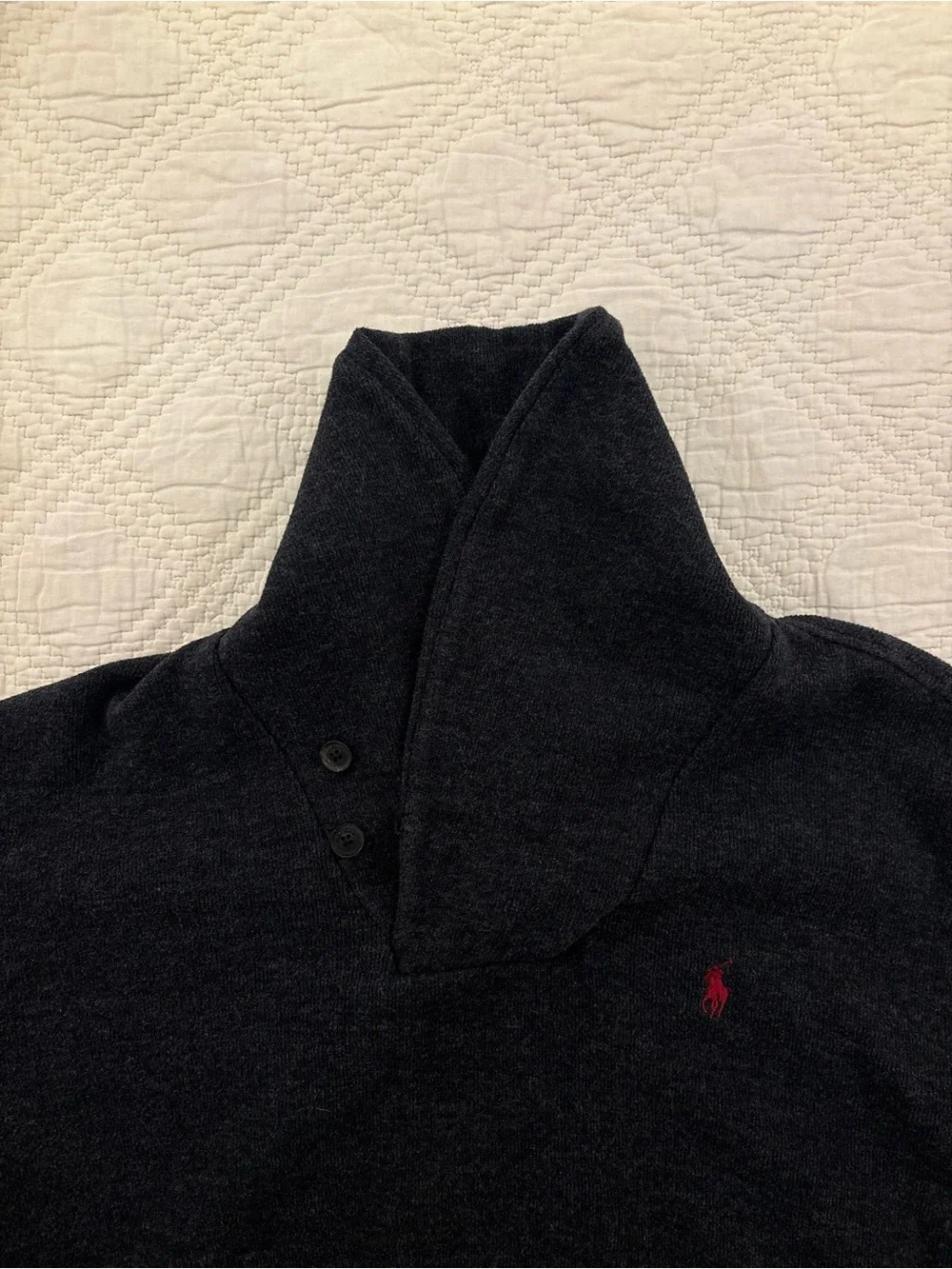 Polo Ralph Lauren Shawl Collar Sweater Mens L Elbow Patches Knit Black Heather